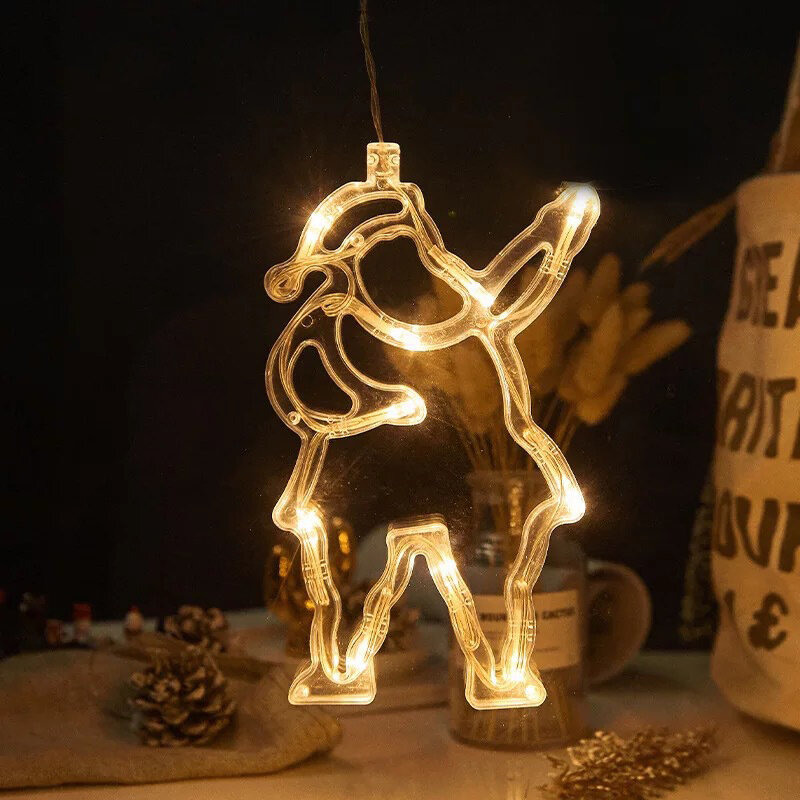 크리스마스 LED 조명 눈송이 산타 걸이식 빨판 램프 창 장식품, 가정 크리스마스 장식, 새해 장식