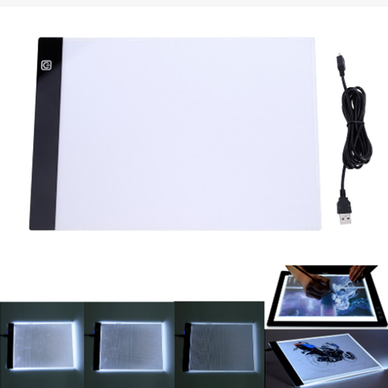 Cailloux d'art LED USB A4, planche de lumière, bloc-notes de dessin, boîte de table