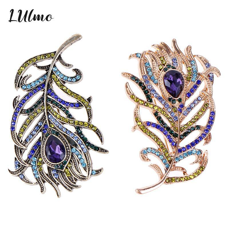 Crystal Peacock Feathers Brooch Enamel Pins Brooches Wedding Accessories Retro Fashion Brooch For Cloth Women Gift