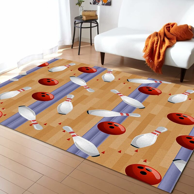 Bowling Party Area Rug for Kids Boys Girls,Bowling Ball Carpet Sports Ball Game Floor Mat Non Slip Living Room Entrance Doormat