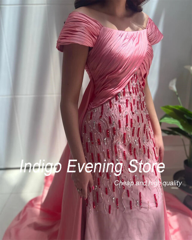 Indigo Luxury Prom Dresses Off the Shoulder Beading Pleated Floor-Length Formal Evening Gowns For Women 2024 vestidos de fiesta