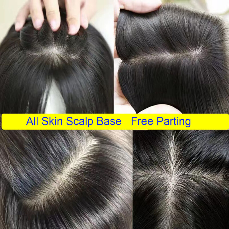 PU Around Women Toupee Skin Silk Base Virgin European Human Hair Topper for Bald Thin Hair Fine Hairpiece 5X5 6X6inch Free Tape
