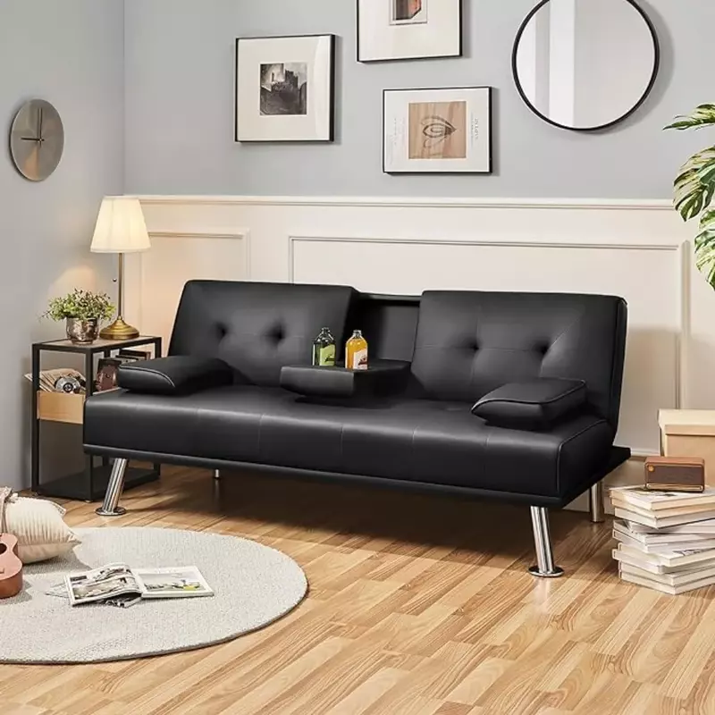 Sofá-cama de couro falso moderno, Futon conversível com braço, Home Recliner, Home Furniture for Living Room
