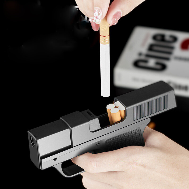 NEW Creative Pistol Shape Lighter With Cigarette Box Butane Gas Lighter Welding Gun Windproof Cigar Lighter Unusual Men Gift
