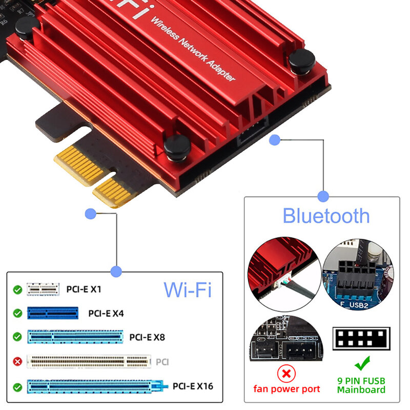 WiFi6E AX210 de 3000Mbps, adaptador de tarjeta de red inalámbrica, Bluetooth 5,3, banda Dual, 2,4G/5GHz/6GHz, WiFi, 802, 11AX/AC, PCI Express, PC