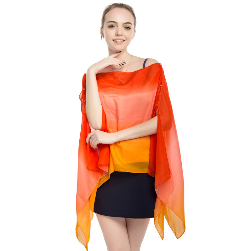 2022 verão estilo novo chiffon feminino pulôver capa impressão gradiente arco-íris protetor solar capa senhora poncho capas preto imitação de seda