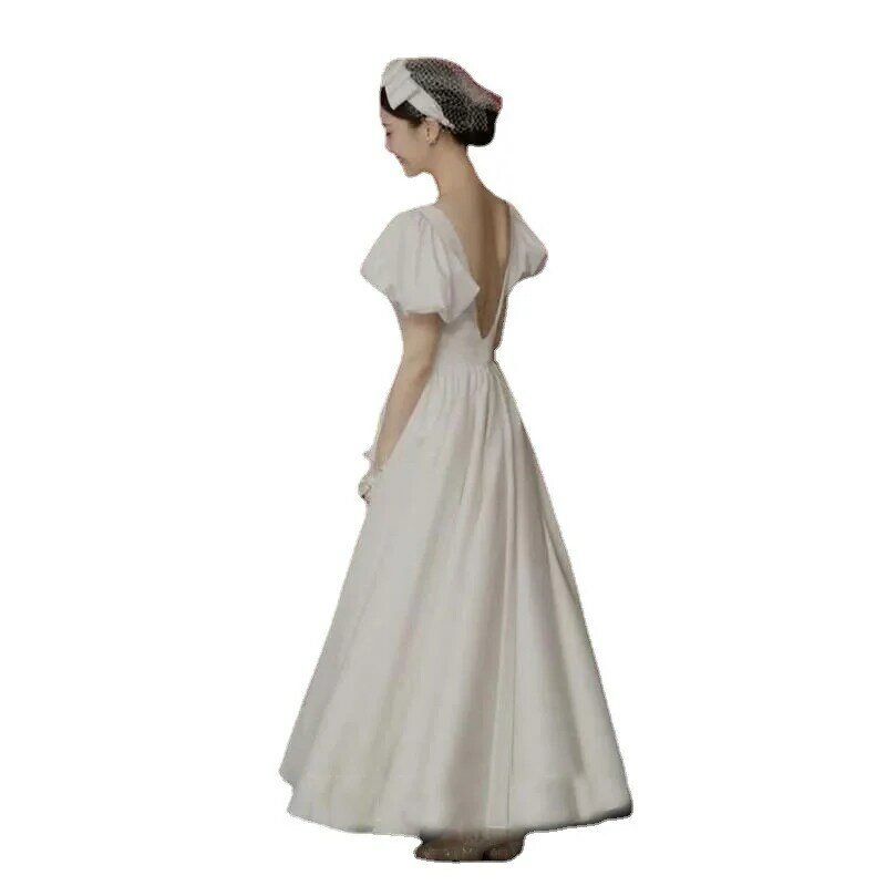 Женское винтажное свадебное платье, элегантное трапециевидное платье принцессы с пышными рукавами и открытой спиной