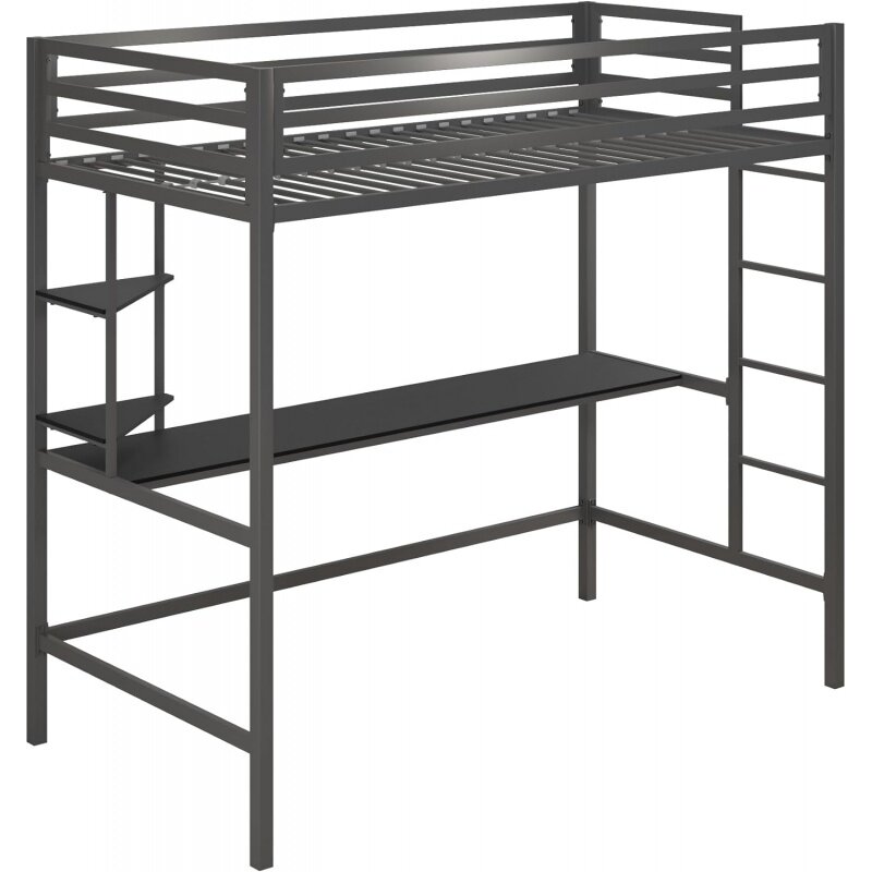 Novogratz 4370429N Maxwell Metal Twin Loft biurko i półki, szary/czarny łóżka piętrowe,