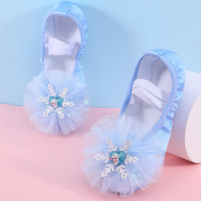 Niebieskie baletki dla dzieci z miękkimi podeszwami księżniczka wzór buty do tańca dziewczyny kobiety taniec baletowy kot pazur buty treningowe