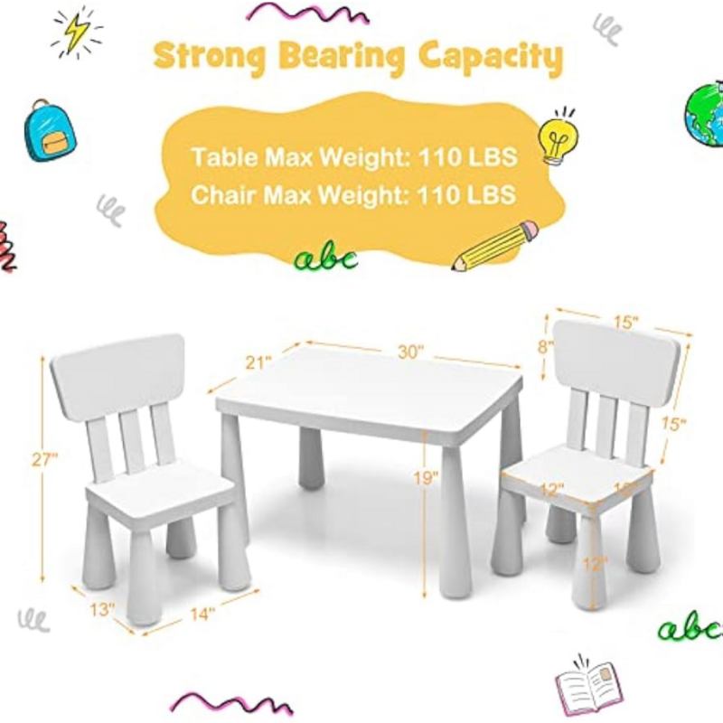 Zestaw stół i krzesło dla dzieci HONEY JOY, plastikowy stolik dla dzieci i 2 krzesła dla rzemiosło artystyczne, łatwe do czyszczenia 3-częściowy maluch