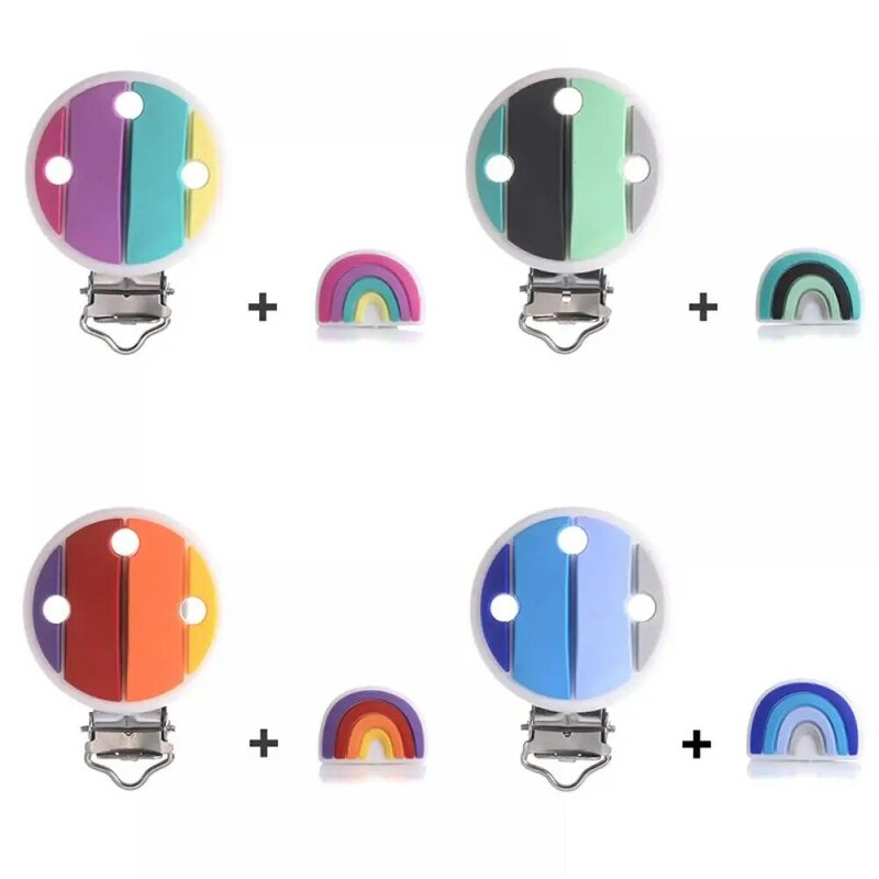 Série do arco-íris contas de silicone chupeta clipes grau alimentício mordedor diy chupeta corrente para o bebê jóias fazendo colar acessórios