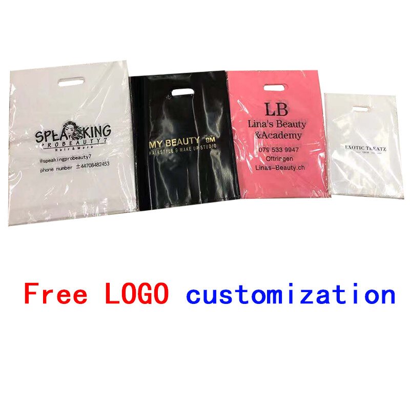 100 pcs Custom Logo Plastic Shopping Bags with Handle, plastic jewelry pouch Packing Gift Carrier Bags handle cloting bags wit