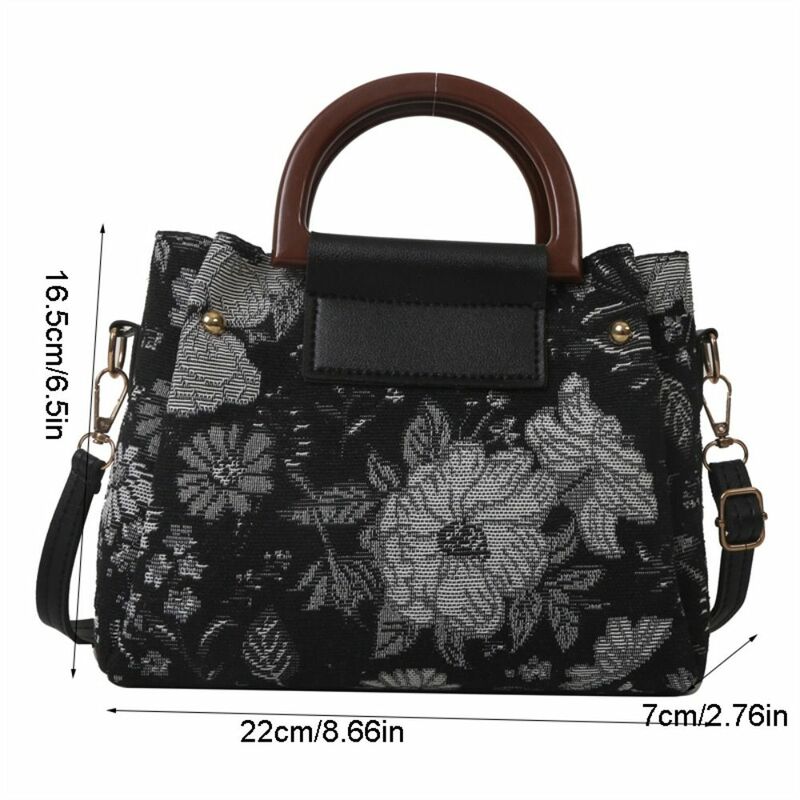 Embroidery Embroidery Handbag Canvas Large Capacity Flower Canvas Bag Storage Bag Tote Bag Flower Crossbody Bag Outdoor
