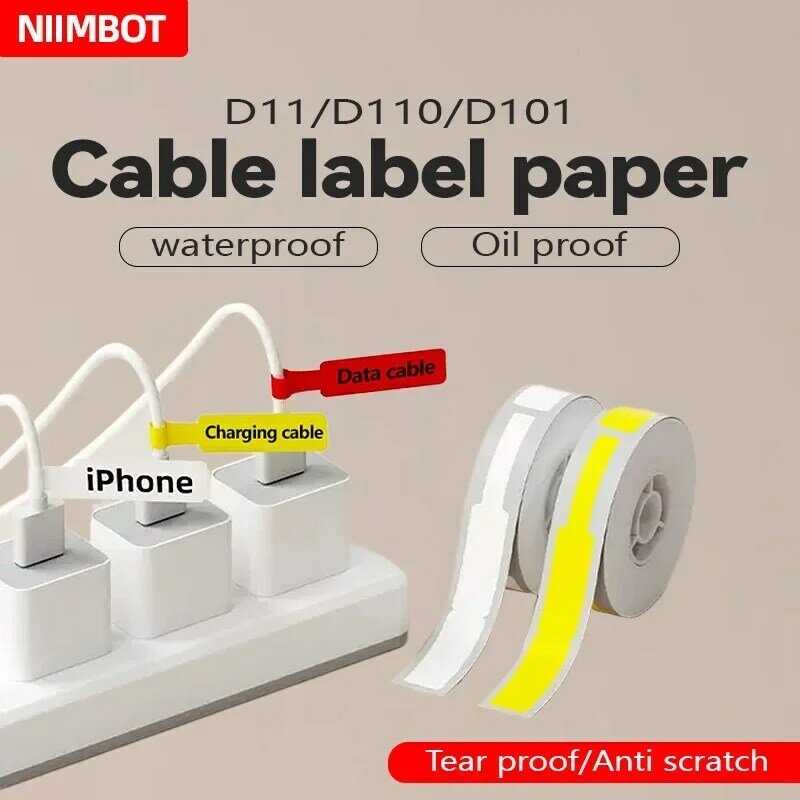 Original Niimbot Cable Label Tape, impermeável Label Maker, Printer Paper, Outdoor Supplies, Sticker Notes Etiquetas, D11, D110