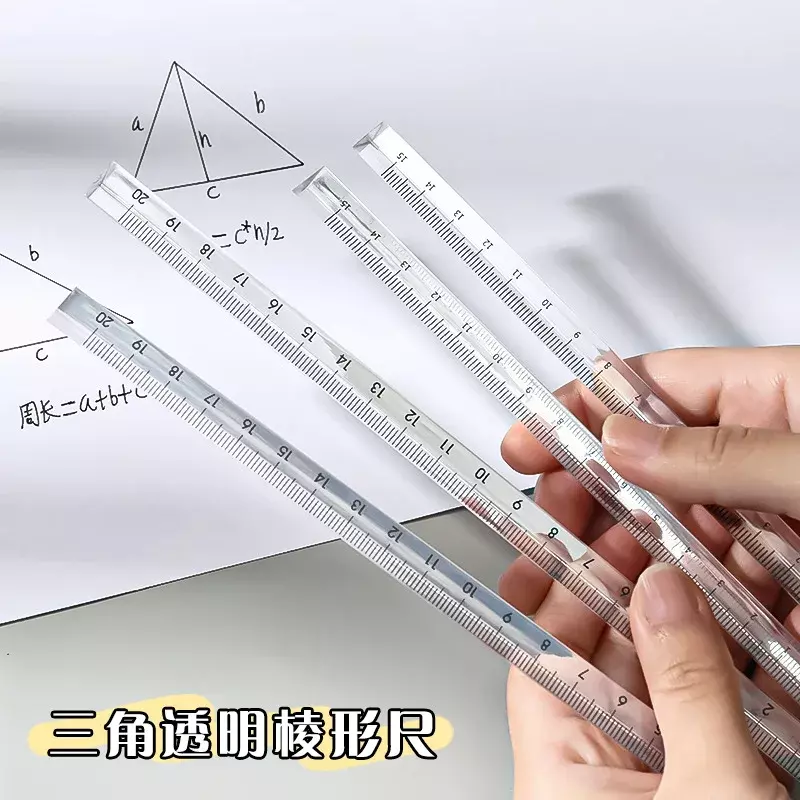 Regla recta Triangular transparente Simple, herramientas Kawaii, papelería, dibujo de dibujos animados, regalo, oficina, escuela, medición, 15cm, 20 Cm