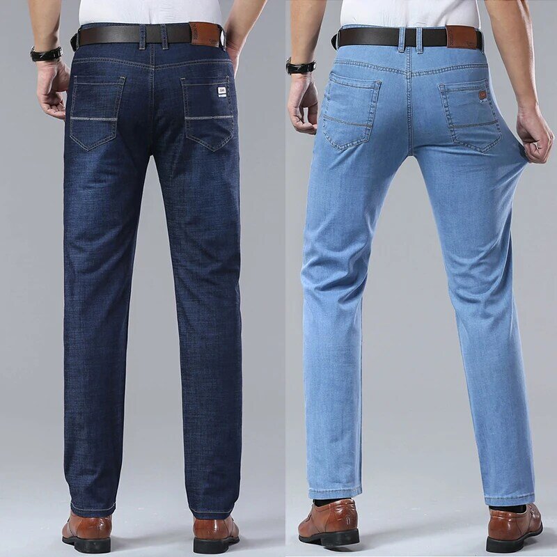Letnie cienkie dżinsy 2024, męskie, luźne, proste, modne, wszechstronne, jasnoniebieskie długie spodnie