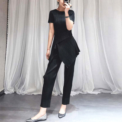 New Loungewear donna pantaloncini pieghettati pantaloni manica completi in due pezzi Set estate girocollo allentato Chic Home Suit pigiama per le donne