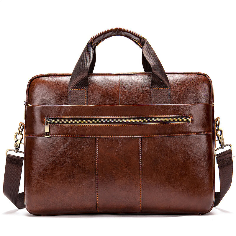 Tas kerja kulit asli untuk pria, tas selempang bisnis kulit sapi, tas Laptop lapisan atas, tas selempang kapasitas besar untuk pria