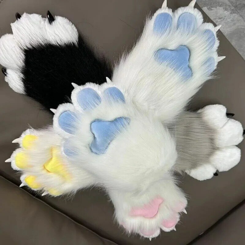 Fursuit Kigurumi Cat Paws Cartoon Plush Furry Cat Cosplay Kig Costume Nail Tiger Claws Full Finger Mittens Story Tell 2pcs