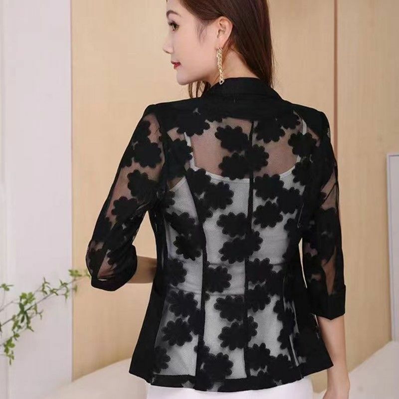 Women's 2024 Summer Slim Lace printing Small Suit Jackets Female Elegant Suit Sun Protection Shirt Fashionable and Versatile B8