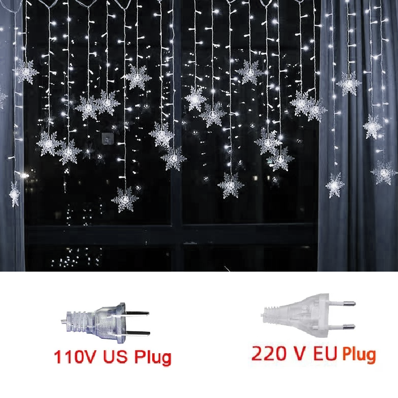 Guirnalda de luces LED para decoración navideña, cortina impermeable con copos de nieve, 3,5 M, 2023