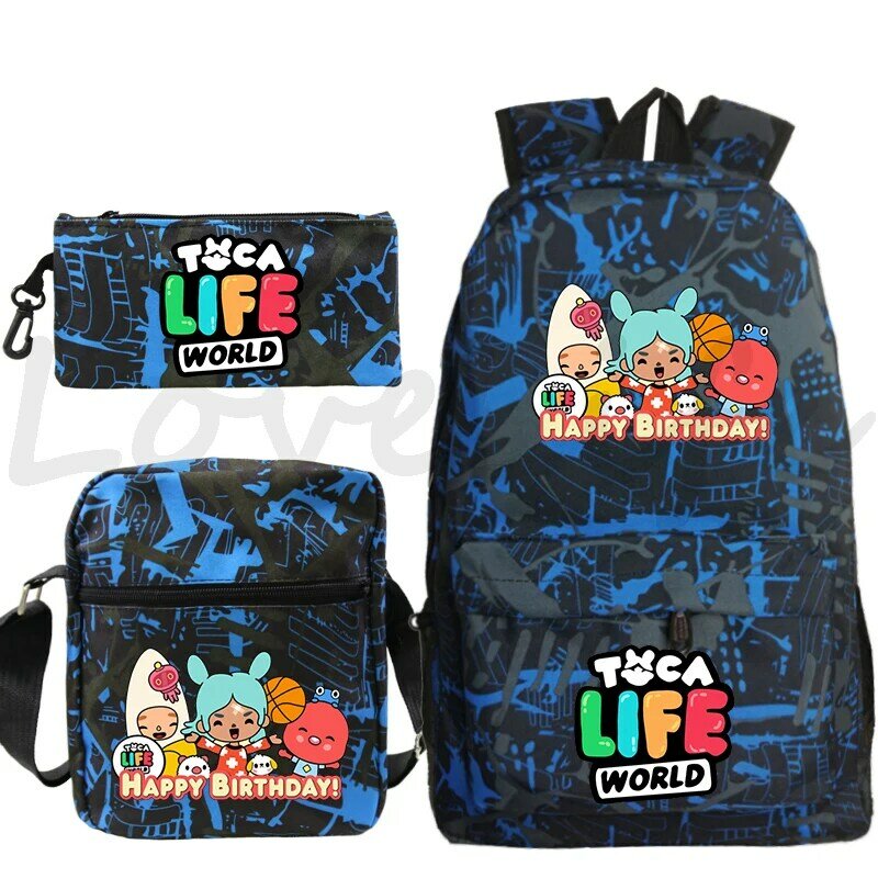 3 buah/set Toca Boca Life World ransel anak-anak tas buku Mochila Anime kartun Toca Boca cetak anak-anak tas sekolah ransel siswa