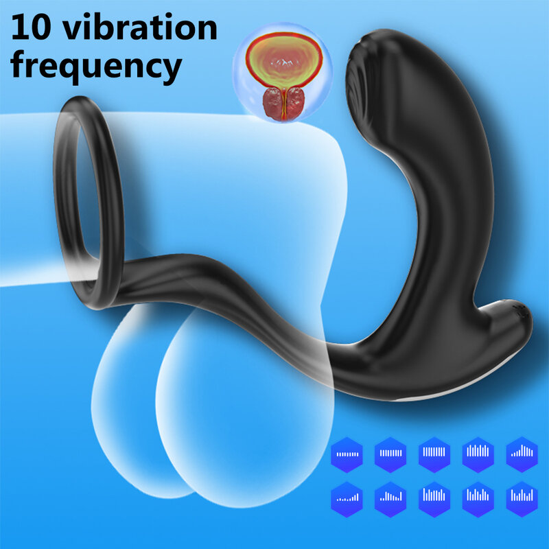 Enchufe Anal vibrador de masaje de próstata para hombres, estimulador de silicona, anillo de eyaculación retardante de glúteos, 10 frecuencias