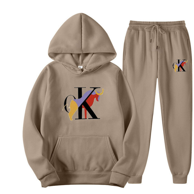 Костюм мужской из 2 предметов, флисовый пуловер с круглым вырезом, Забавный Модный свитшот с надписью в стиле хип-хоп, спортивные штаны