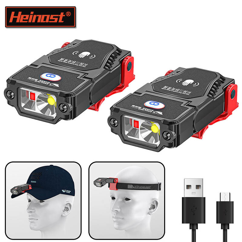 1/2/3pcs LED Sensor Headlamp Hat Clip Cap Light Fishing Headlight USB Rechargeable Lights Adjustable Angle Camping Headlamp