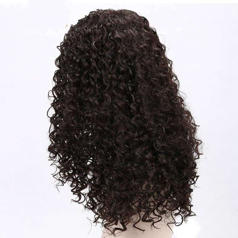 Vibrante peruca encaracolada africana, linha fina sintética, longa peruca preta