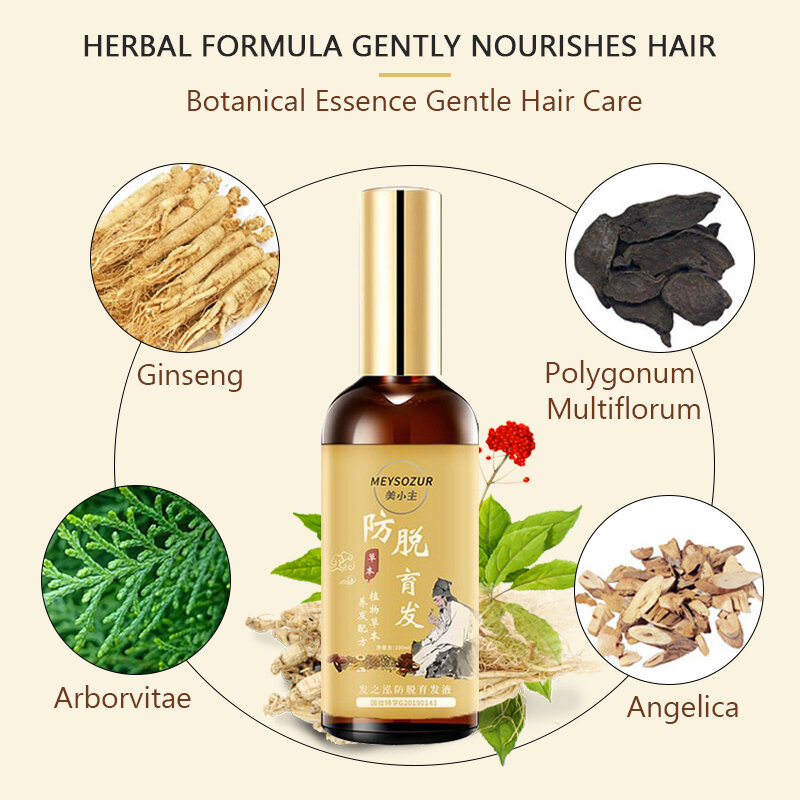 Serum pencegah rambut rontok, ekstrak Ginseng perawatan perbaikan kesehatan rusak tebal halus pijat kulit kepala perawatan Herbal 100ml