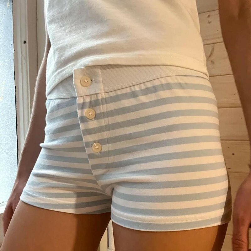 2024 estate vita bassa femminile Chic Bottoms Casual morbido cotone bottoni anteriori pantaloncini donna carino stampa a righe Sexy Slim Fit pigiama
