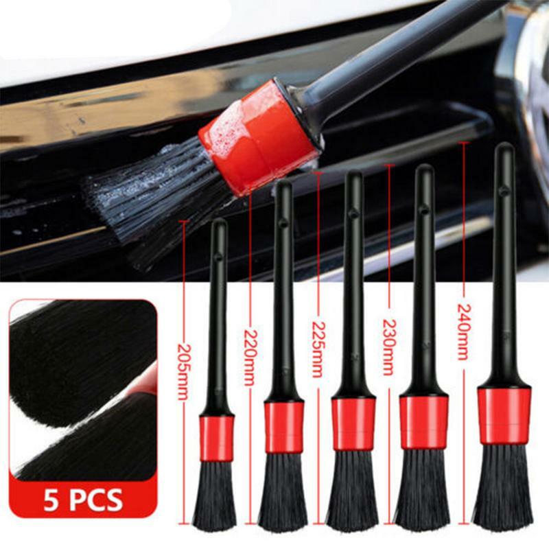 Car Detailing Brush Set 5pcs Detailing Car Clean Brush Set Soft Boars Hair Auto Interior Cleaning Detail Brushes For Tires Air