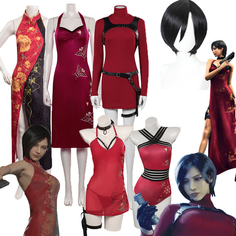 Resident 4 Cos Ada Wong Cosplay Costume Outfits Fantasy Dress Cheongsam Halloween Carnival Suit Accessories For Female Roleplay
