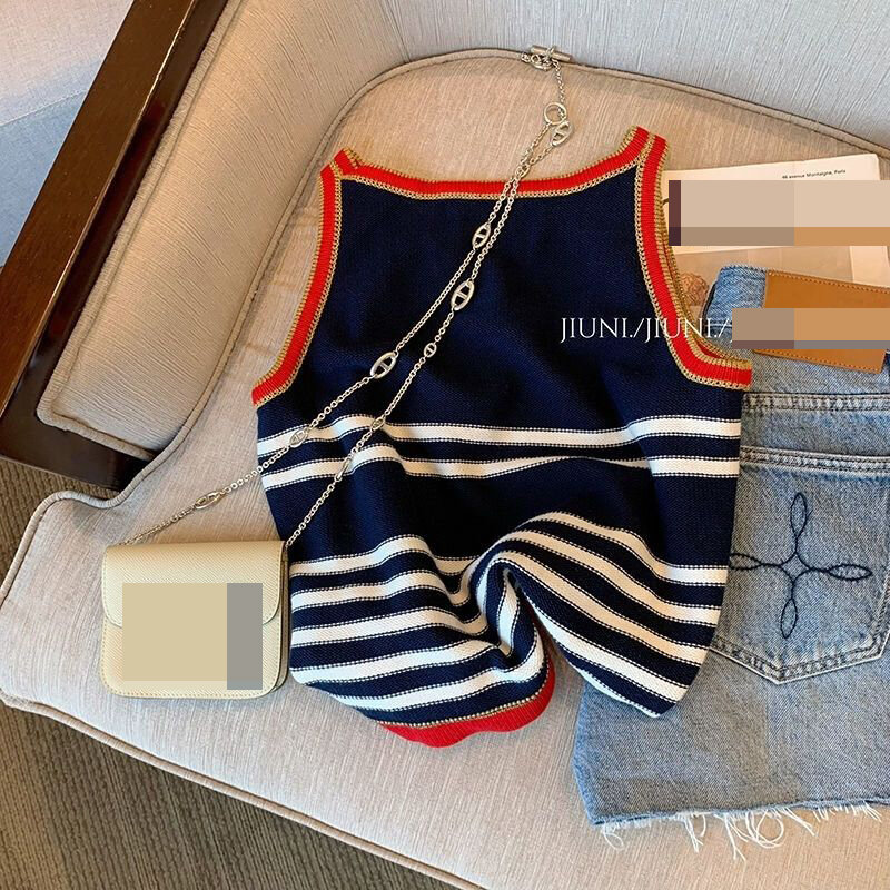Women's French stripe contrast knitting sleeveless Camisole top  halter top  tops women 2023   women clothes