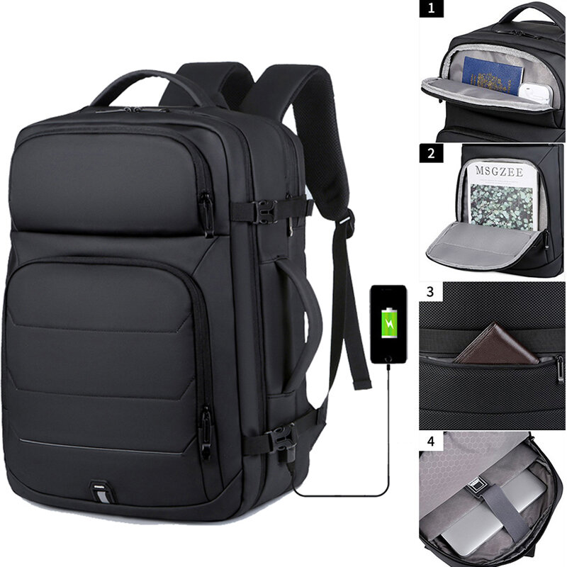 Bolsa de viagem impermeável expansível masculina, bagagem de tamanho grande, organizador de malas masculinas, cubos de embalagem dobráveis, mochilas esportivas USB, 17"