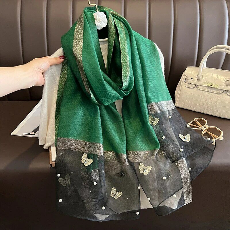 2023 Luxus Seide Schal Schal für Frauen Design Stickerei Blumen Hijab Wraps Bufandas weibliche Kopftuch Fouloud Echarpe