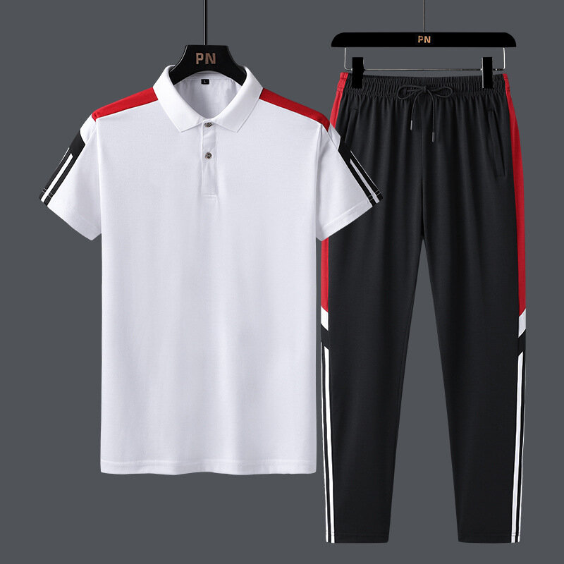 2024 Spring/Summer Long Pants, Cotton Short Sleeves, Regular White Top, Summer Casual Folding Collar Set