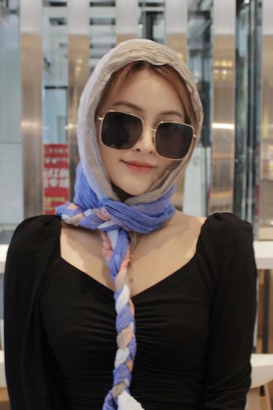 Damenmode Falten geflochtener Schal Kapuze ethnischen Stil Freizeit urlaub vielseitige hand gewebte multifunktion ale Sonnenschutz Stirnband
