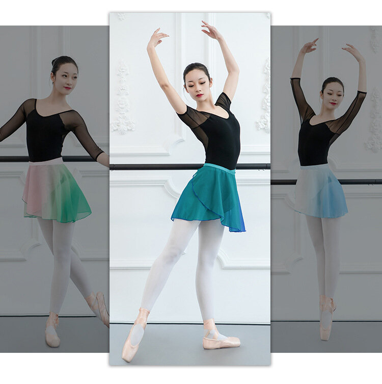 Rok Balet Latihan Seni Modern Gaun Tari Dewasa Perempuan Berenda Gradien Satu Potong Rok Senam Sifon