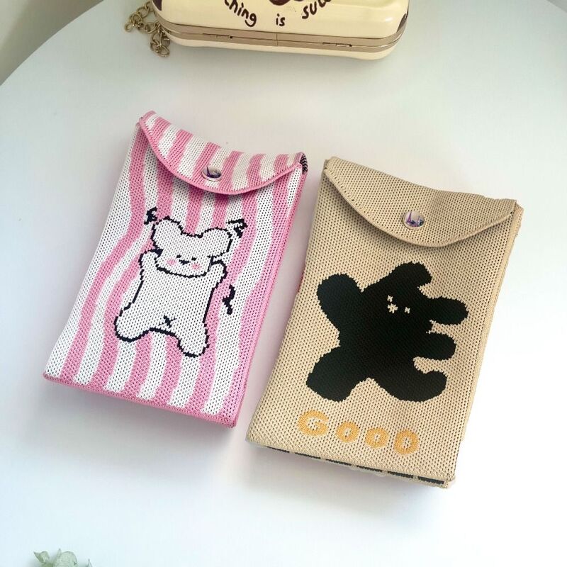 Bolsa artesanal de malha mini para estudante, Cute Cartoon Knot Wrist Bag, Bolsa de batons de alta capacidade, Bolsa animal