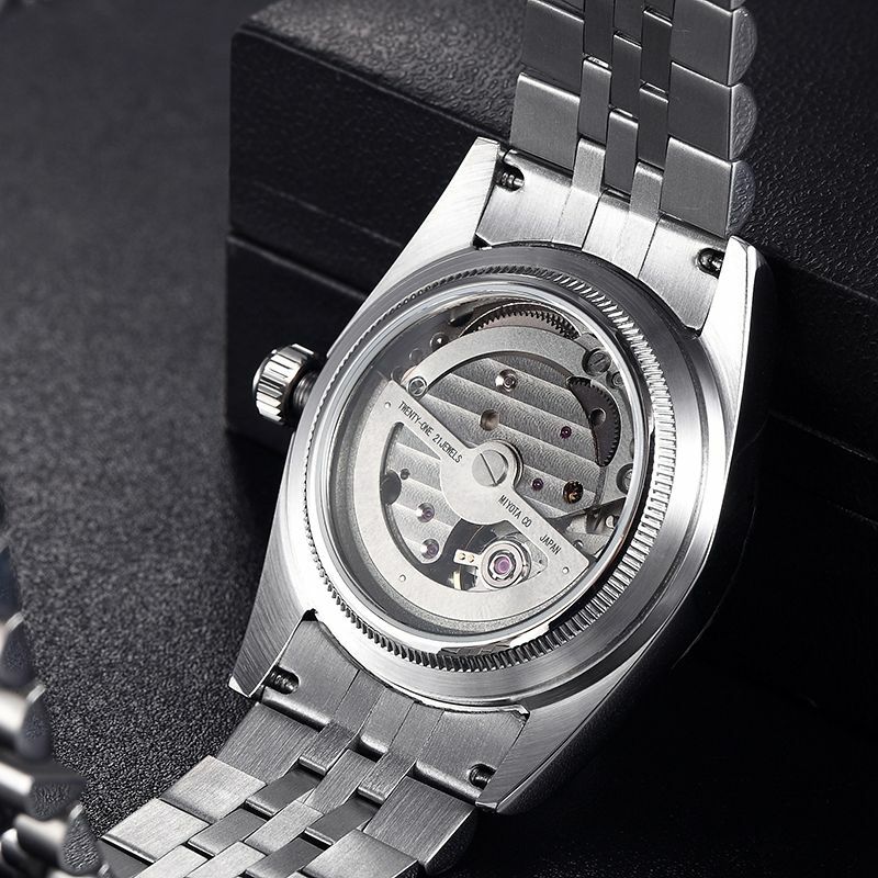 Moda Parnis 36mm biała tarcza mechaniczne automatyczne zegarki męskie szafirowy kryształowy kalendarz luksusowy męski sportowy zegarek reloj hombre
