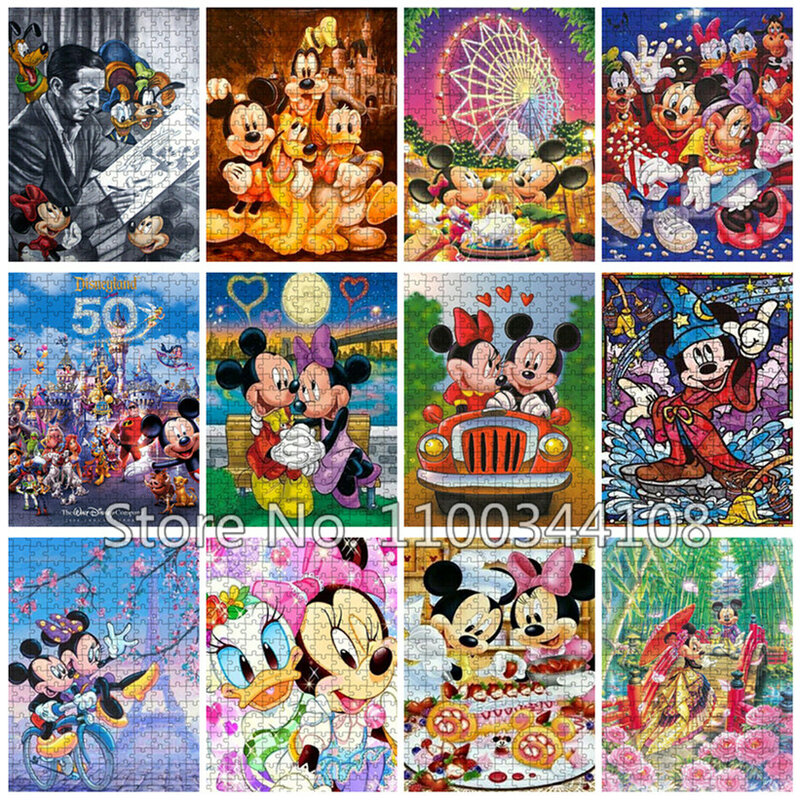 Disney Movie Cartoon Jigsaw Puzzle, Mickey Mouse, Minnie, Educacional Infantil, Brinquedos de Descompressão Adulto, Presente Artesanal