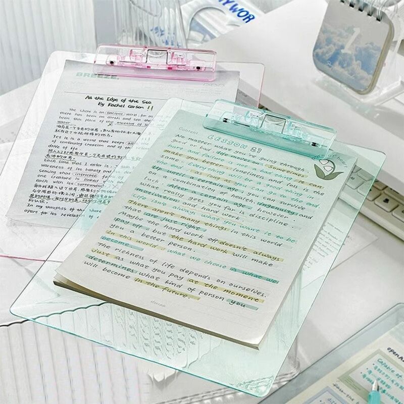 Bloc-notes transparent A4 avec pince à profil bas, bloc-notes doré, dossier de documents, dossier de fichiers, tableau d'écriture, presse-papiers
