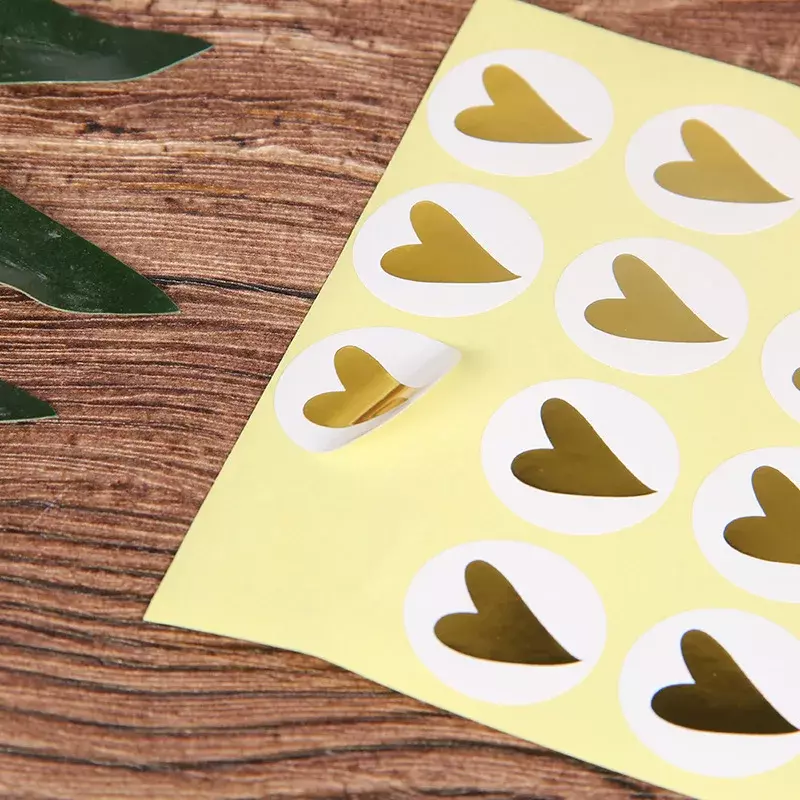 Ouro redondo coração adesivo adesivo bonito adesivo de vedação etiqueta para cartões de aniversário envelope presentes decoração papelaria 80/160 pces