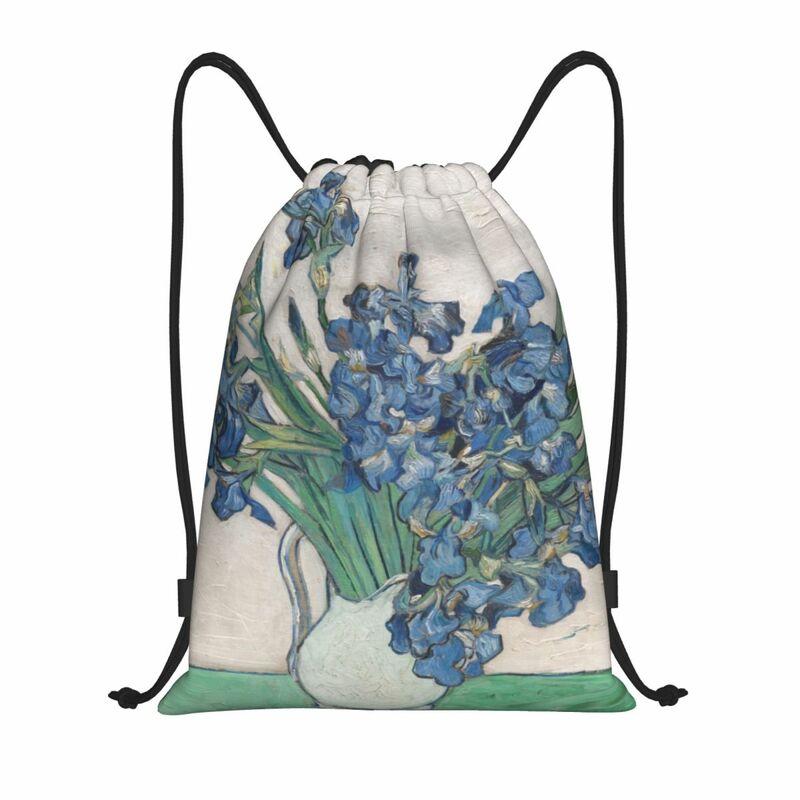Vincent Van Gogh Iris tas tali Pria Wanita, tas punggung olahraga dapat dilipat untuk pria dan wanita, ransel penyimpanan lukisan belanja