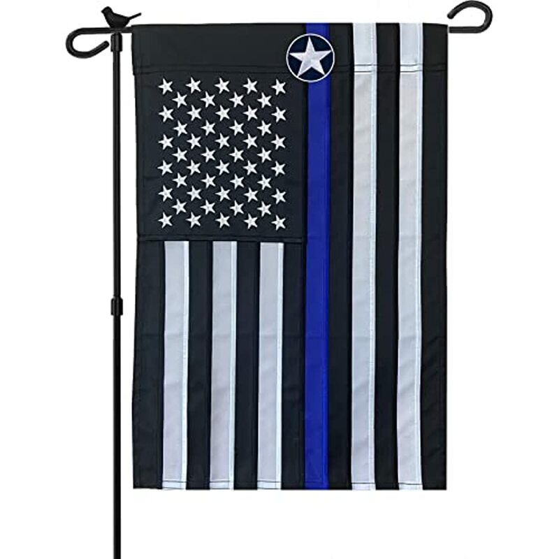Flaga z cienką niebieską linią flagi ogrodowe 12x1 8 Cal haftowana flaga policyjna niebieskie życie materia powrót ratownik pierwszego kontaktu