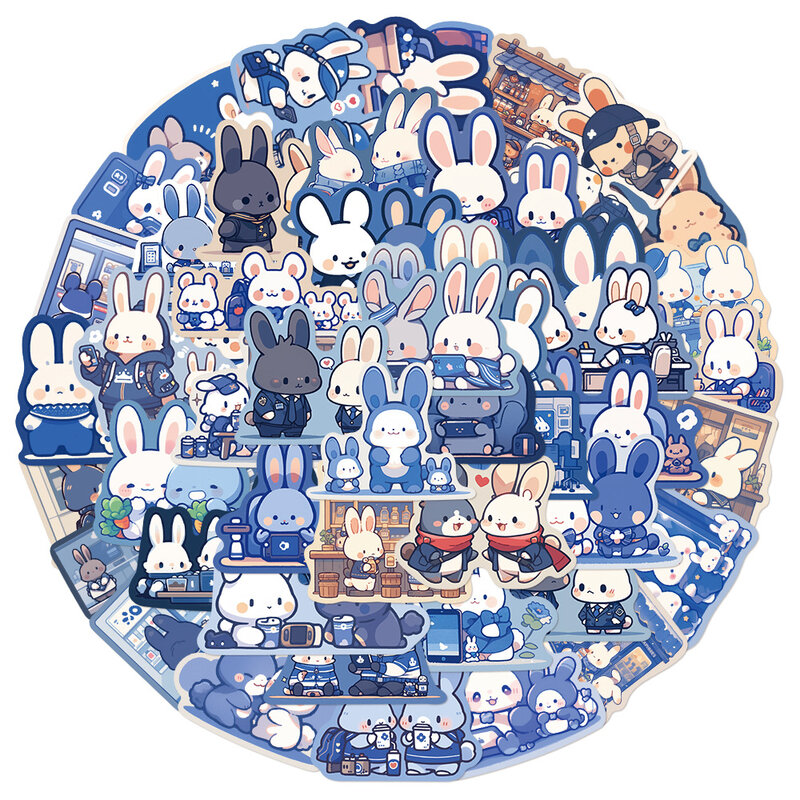 Coelho azul Animal Cartoon Sticker Pack, Scrapbook Toy Decoração, Telefone móvel, iPad, Computador, Carro, Capacete, Guitarra, Atacado, Novo, 2022