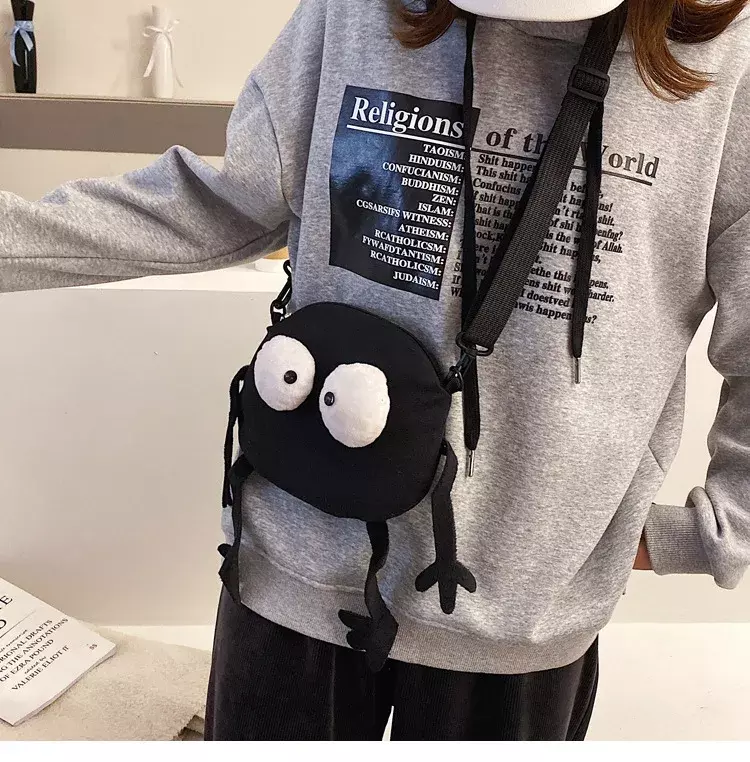 Koreańska markowa zabawne małe torby płócienne nowe modne dziecięce dziewczyny czarne okrągłe ramię torby crossbody torby na ubrania