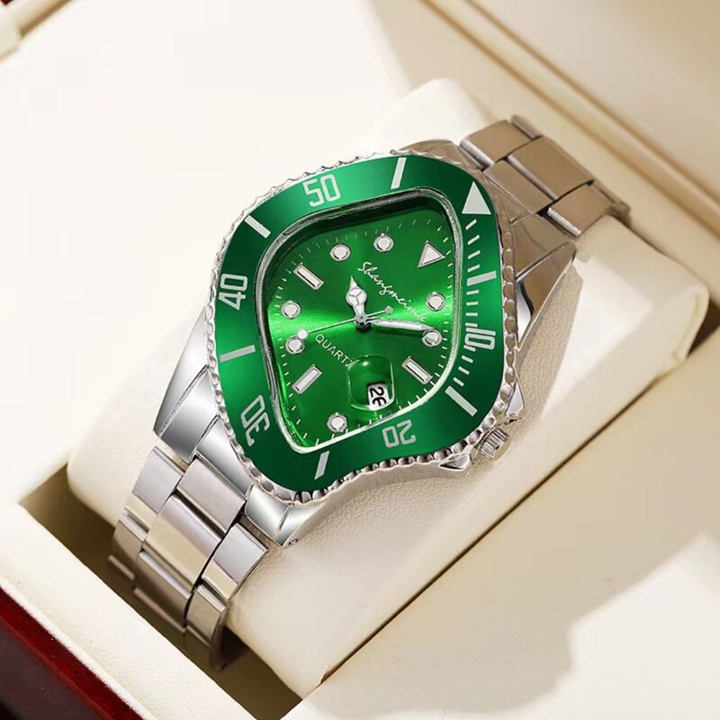 Modny oryginalny męski zegarek skręcony pokrowiec kwarcowy zegarek dla mężczyzn i dziewcząt zielony zegar niezwykły nowy styl zegarek dla pary 2023